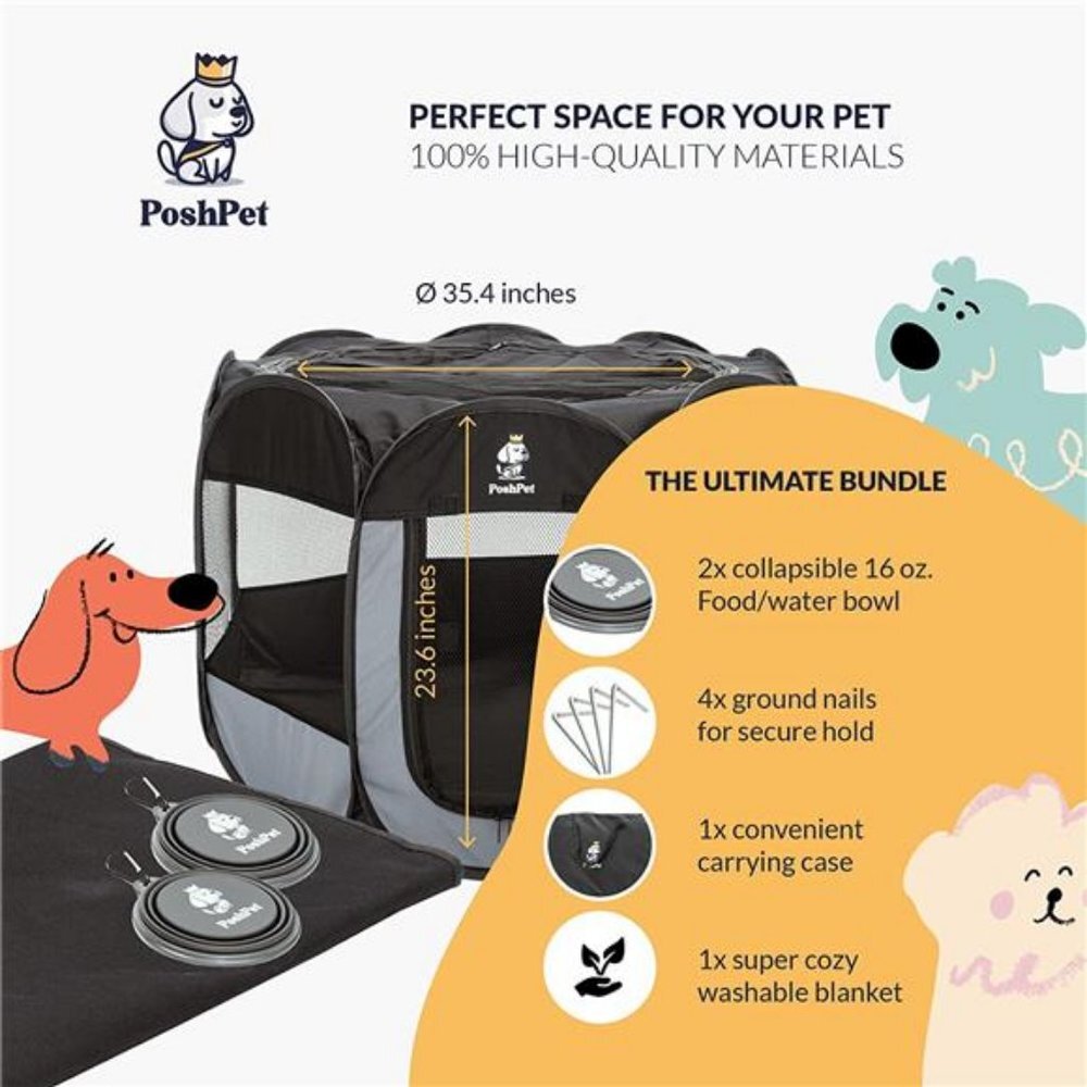 Dog Playpen - Portable Pet Playpen  - Incl. Blanket, 2 Bowls & Carrying Case